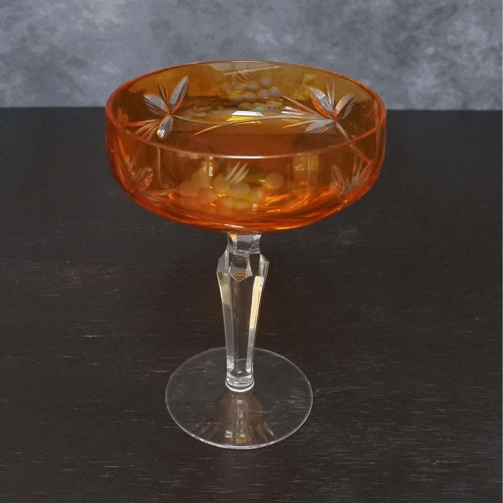 Vintage Crystal Cut To Clear Colorful Champagne Coupe Glasses Set